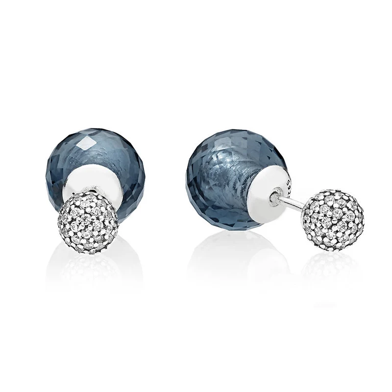 

New 925 Sterling Silver Earring Midnight Blue Shimmering Stud Earrings For Women Wedding Gift Fine Valantine DIY Jewelry
