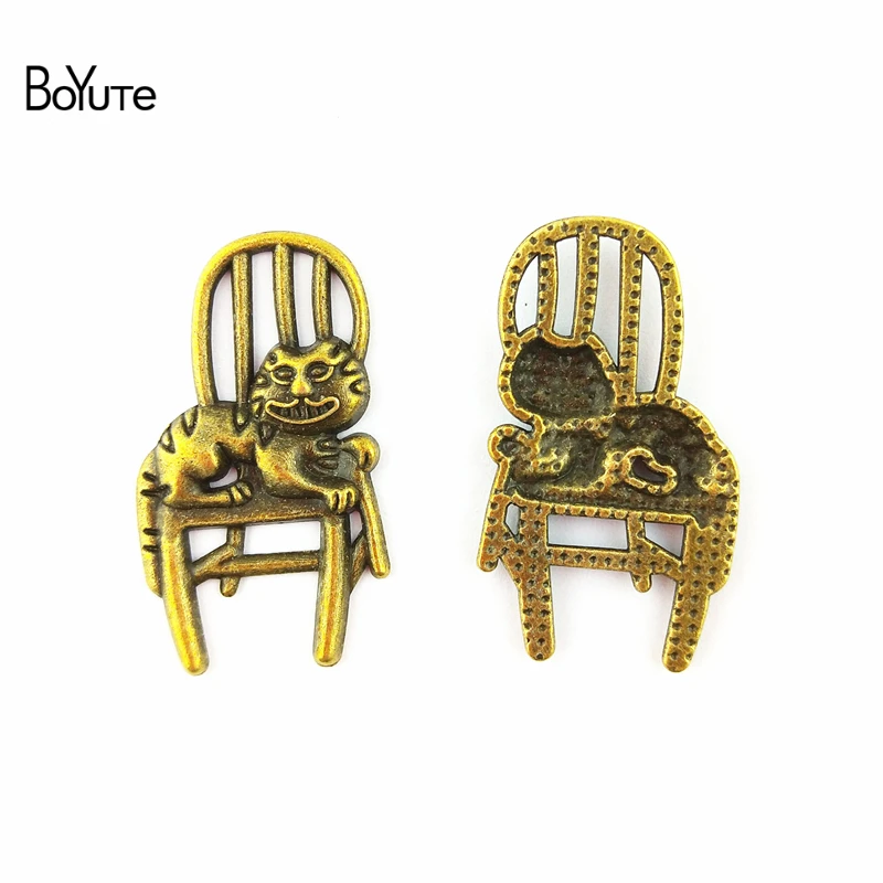 BoYuTe (40 Pieces/Lot) 20*35MM Vintage Chair Cat Charms Antique Bronze Plated Zinc Alloy Metal Trendy Pendant Diy Jewelry Making