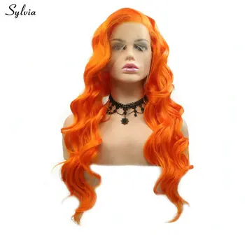 

Sylvia Natural Hairline Side Part Bright Orange Long Hair High Temperature Synthetic Lace Front Wigs for Girls Holidays Cosplay