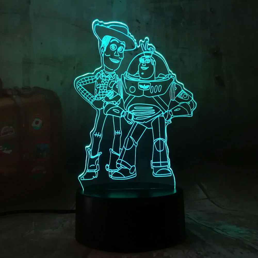  Cute Toy Story Buzz Lightyear Woody 3D LED RGB Night Light 7 Color Baby Sleep Desk Lamp Child Kids 