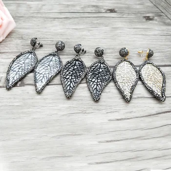 

5 Pairs Fashion leaf shape earrings pave Black rhinestone dangle for women charm handmade Jewelry Earrings ER678