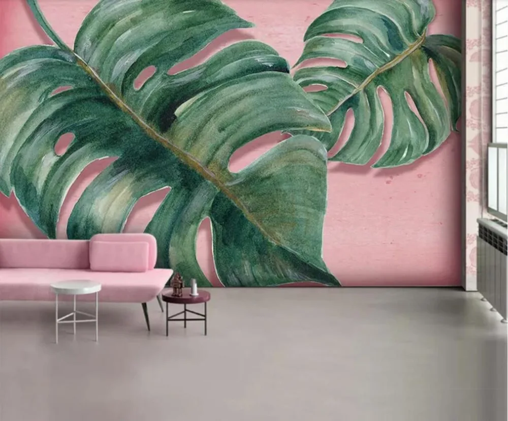 Обои на заказ современный минималистский ручная роспись растительный лист фон украшение стены-высококлассный водостойкий материал
