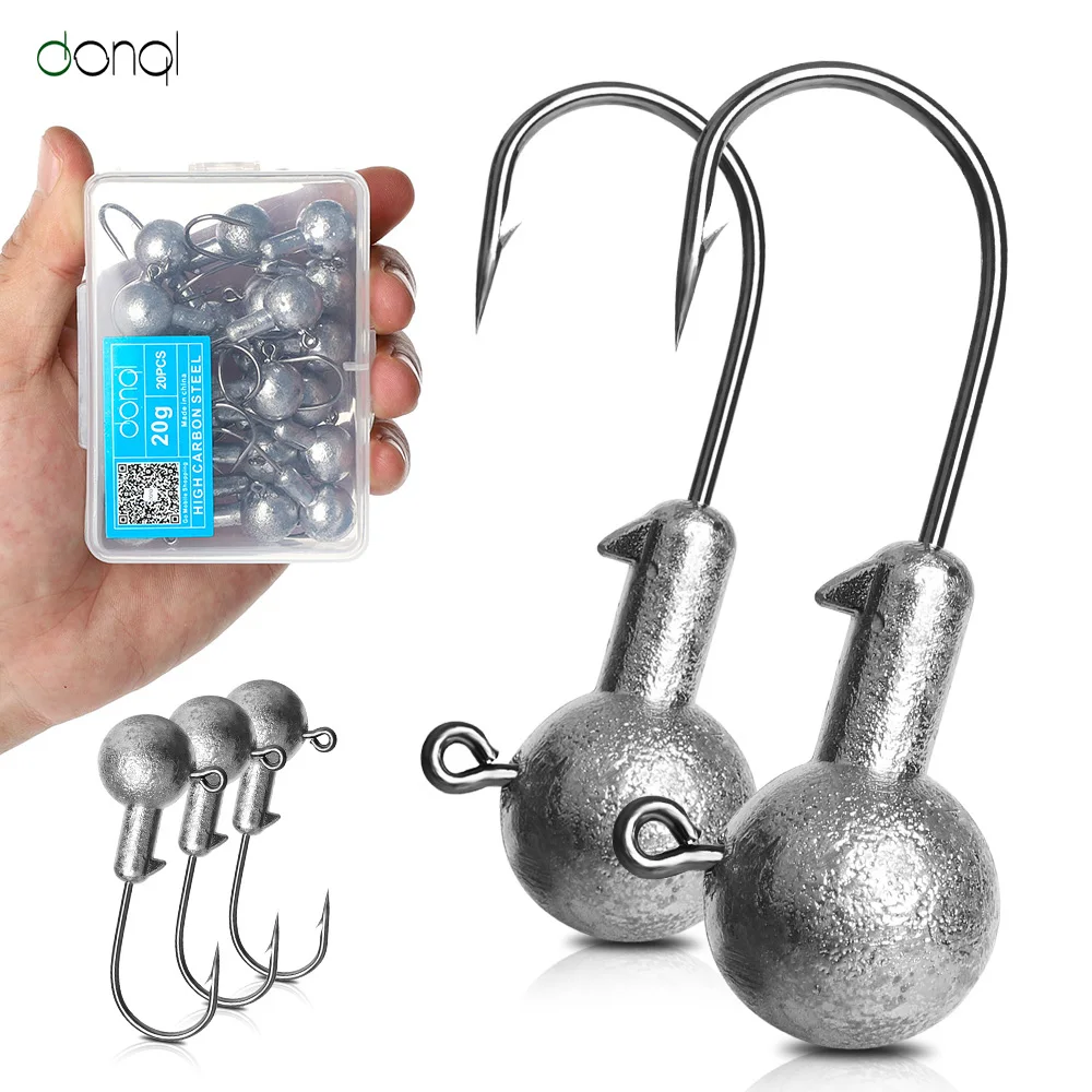

DONQL 20pcs/Box Lead Head Fishing Hook Crank Jig Head Hook for Carp Fishing Lure Soft Worm 1-20g Fishing Tackle Accessories