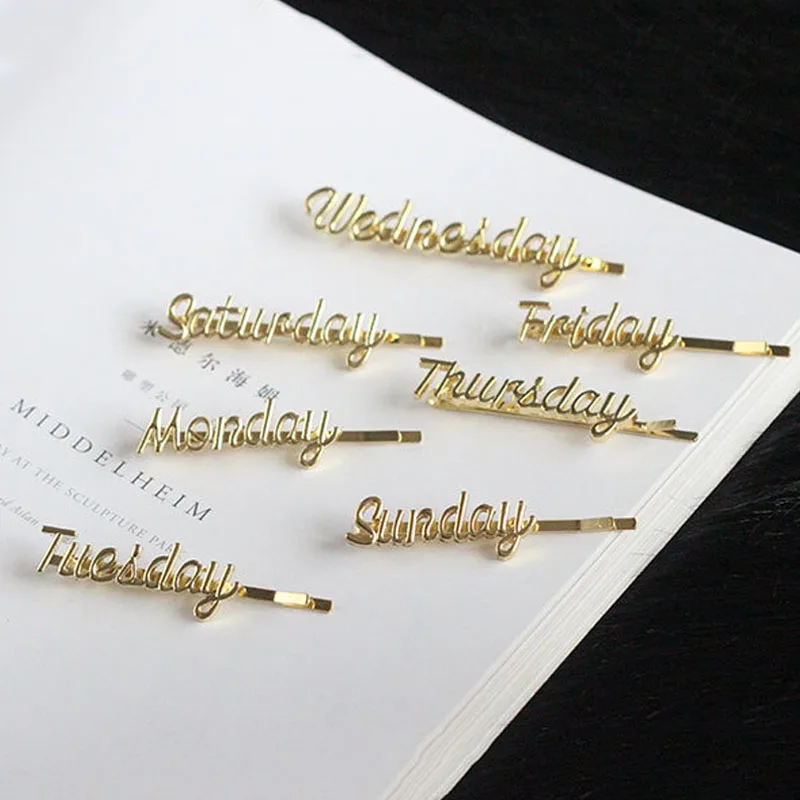 

2019 New Design Alloy Letter Week Hair Clip Hair Clips for Women Girls Hair Accessories Name Barrettes Hairpins Bobby Pin