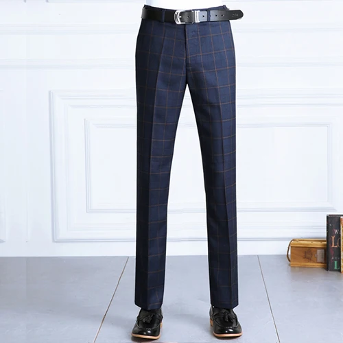 Модные мужские брюки, мужские классические деловые клетчатые брюки, мужские брюки в английском стиле, приталенные осенние длинные прямые обтягивающие брюки - Цвет: Navy Blue 001