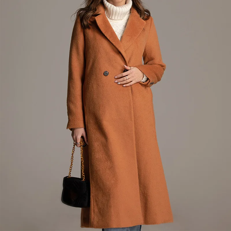 Новинка, шерстяное пальто, Женское зимнее пальто, коричневое простое длинное пальто, женские длинные женские зимние куртки, длинный плащ, элегантное пальто, WJ341