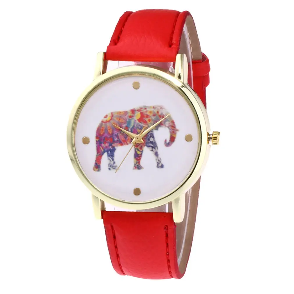 Новые парные кварцевые часы с цветным рисунком слона личи Кожаный ремешок Белый