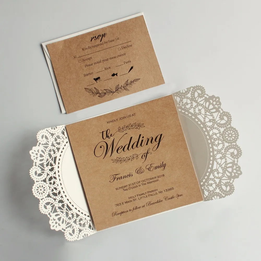  Laser Cut Wedding Invitations Ivory Wedding Invite Sunflower Invitation Cards With Envelope - Set o - 32884896917