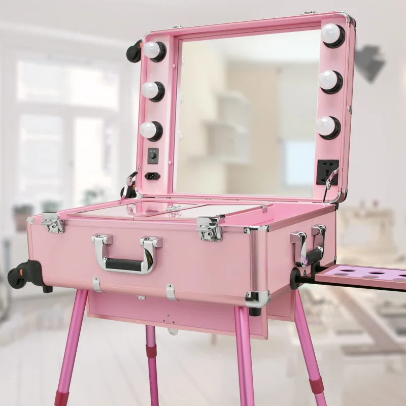 

Rolling Studio Wheeled Trolley Beauty Makeup Artist Case Lighted Box with Legs 2017 6 colors Large