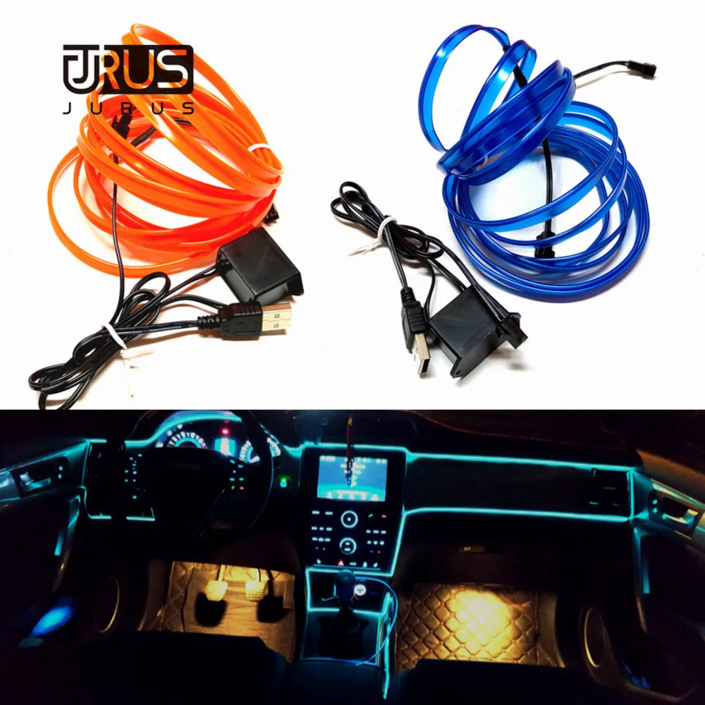 JURUS 2Meter 5V Car USB Led Lamp Flexible Rope Neon Car Strip Light For
