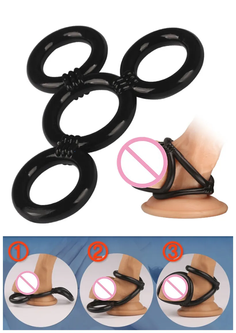 HWetR Four Penis Cock Ring Men Time Lasting Delay Ring Rabbit Ear Erotic Adult Toy Product Game Ring Body Jewelry