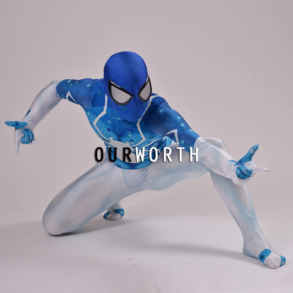 2016 Digital Spiderman Costume Blue White 3d Print Shade Cosplay Comic  Spider-man Costume Male Spandex Superhero Costume - Cosplay Costumes -  AliExpress