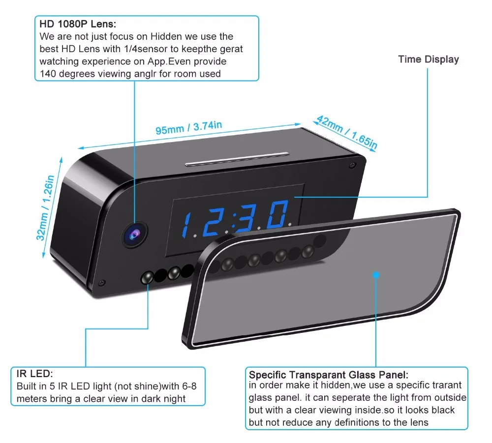 WiFi мини камера Будильник HD 1080P видео рекордер ночное видение датчик движения Домашняя безопасность DVR IP няня камера красочные огни