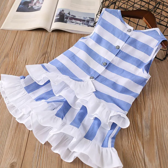 

2019 New Summer Baby Girl Clothes Wide Striped Back Button Ruffled Sleeveless Top + Pants 2Pcs Set for Girls Children's Suit