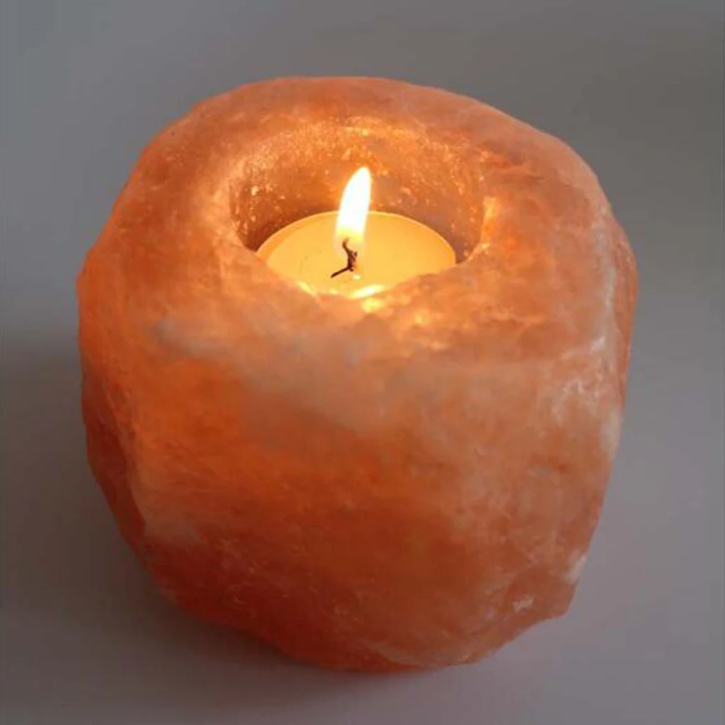 

Himalayan Rock Salt Candlestick Orange Natural Mineral Tea Light Holder Event Party Dinner Table Decor