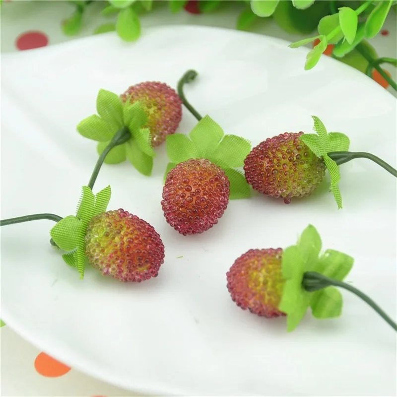 12pcs Cheap Fake Fruit Glass Strawberry Christmas Red Cherry Stamen Mini Berries Artificial Flower Pearlized Wedding Decoration artificial flowers artificial fruits and vegetables