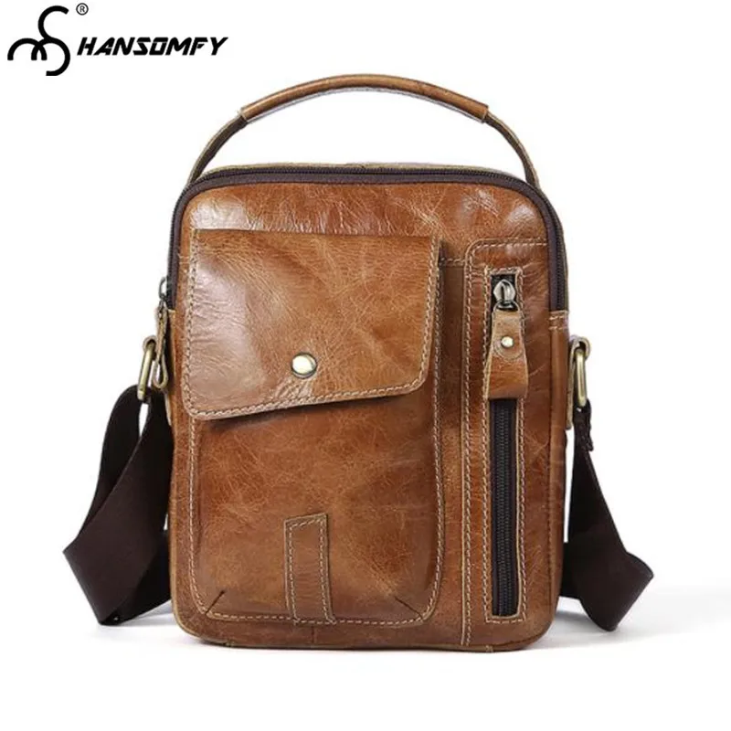 

2018 New Genuine Leather Men Bag casual Shoulder bag Vertical section soft retro men portable Brown Messenger crossbody Bags