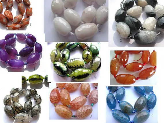 

natural agate 2strands 18X25mm genuine Tibetant Agate Rice barrel brown black green white black cracked faceted jewelry beads