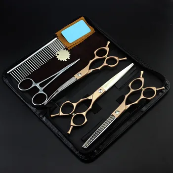

5 kit Professional Japan 440c 6.5 inch rose dog grooming hair scissors pet cutting barber thinning shears hairdressing scissors