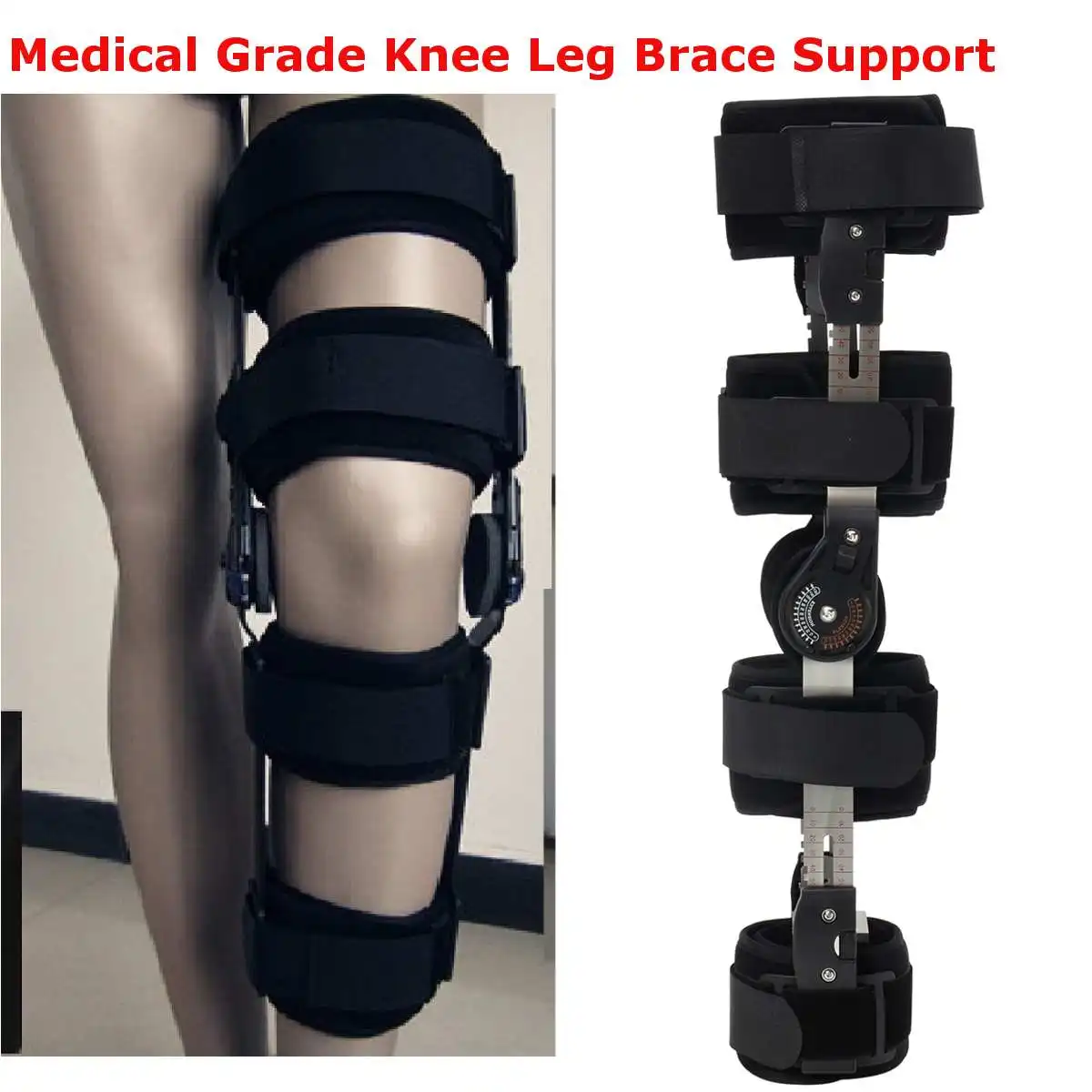 Black/Gray Medical Grade 0-120 Degree Adjustable Hinged Knee Leg Brace Support Protect Knee Ankle Brace Ligament Damage Repair