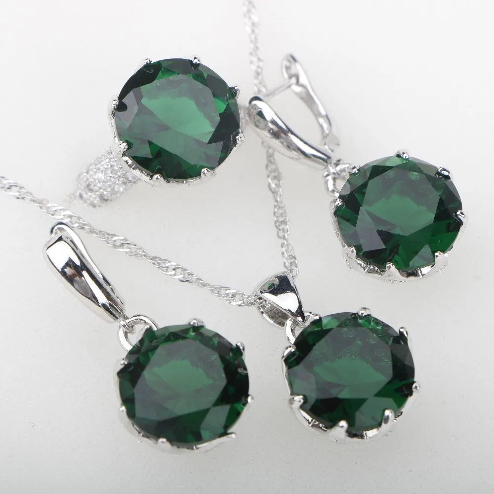 Green CZ Costume Jewelry Sets Silver 925 Jewelery New Year Gift