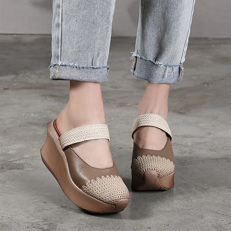 

Artdiya leather women shoes handmade original simple leather bag head thick bottom thick drag ethnic retro breathable sandals