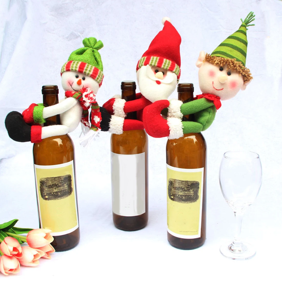 

Top Santa Claus Wine Bottle Cover Christmas Decorations For Home Snowman Bottle Pendant Sets Xmas Dinner Table Decor