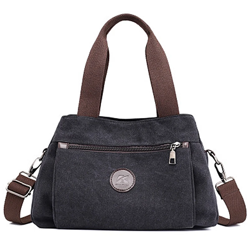 

Casual Canvas Solid Handbag Totes Large Capacity Women Message Bag Multi-zipper Design Single Strap Female Phone Money Pouch
