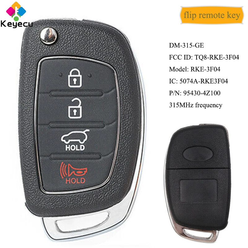 

KEYECU Flip Remote Control Car Key With 3 1/ 4 Button & 315MHz - FOB for Hyundai Santa Fe 2013 14 2015, TQ8-RKE-3F04 95430-4Z100