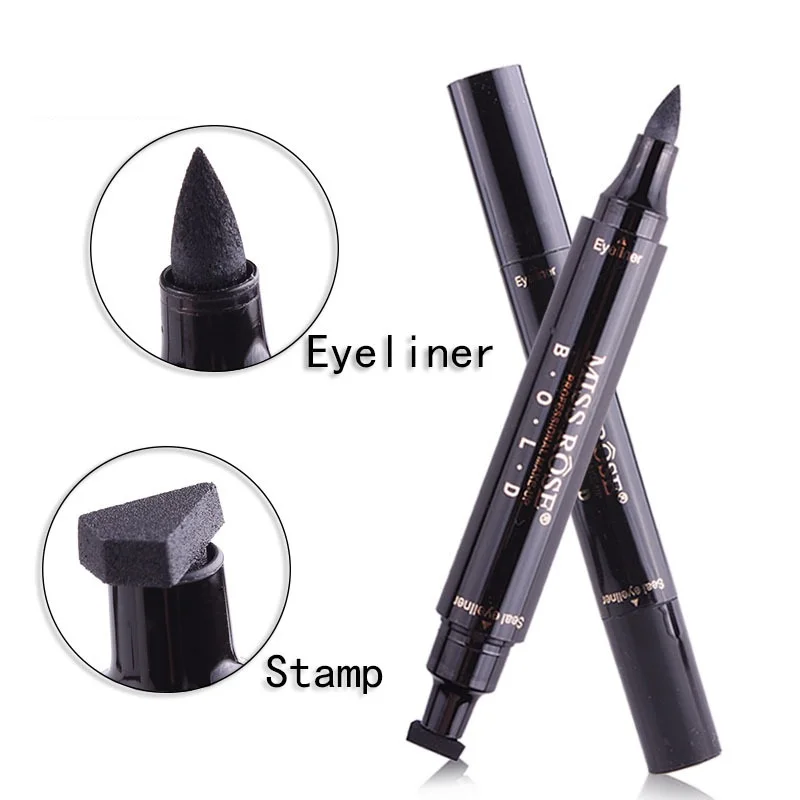 

Waterproof Double-Head Seal Black Eyeliner Triangle 2-in-1 Quick Dry Long Lasting Eyes Liquid Liner Smooth Pen Stamp Makeup Tool