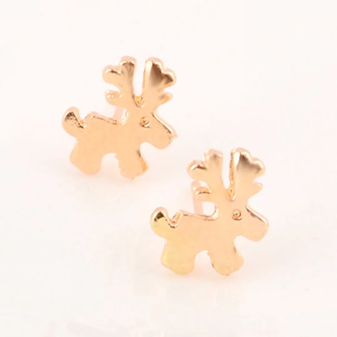 1 Pair Alloy Gold Elk Deer Ear Stud Earrings Xmas Jewelry Christmas Gift