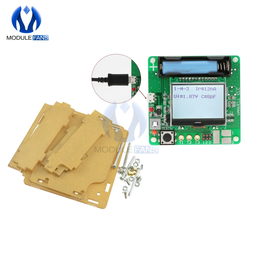 MG328-Medidor de condensador Inductor, módulo de Panel de pantalla LCD multifunción para transistores con Cable, carcasa de acrílico