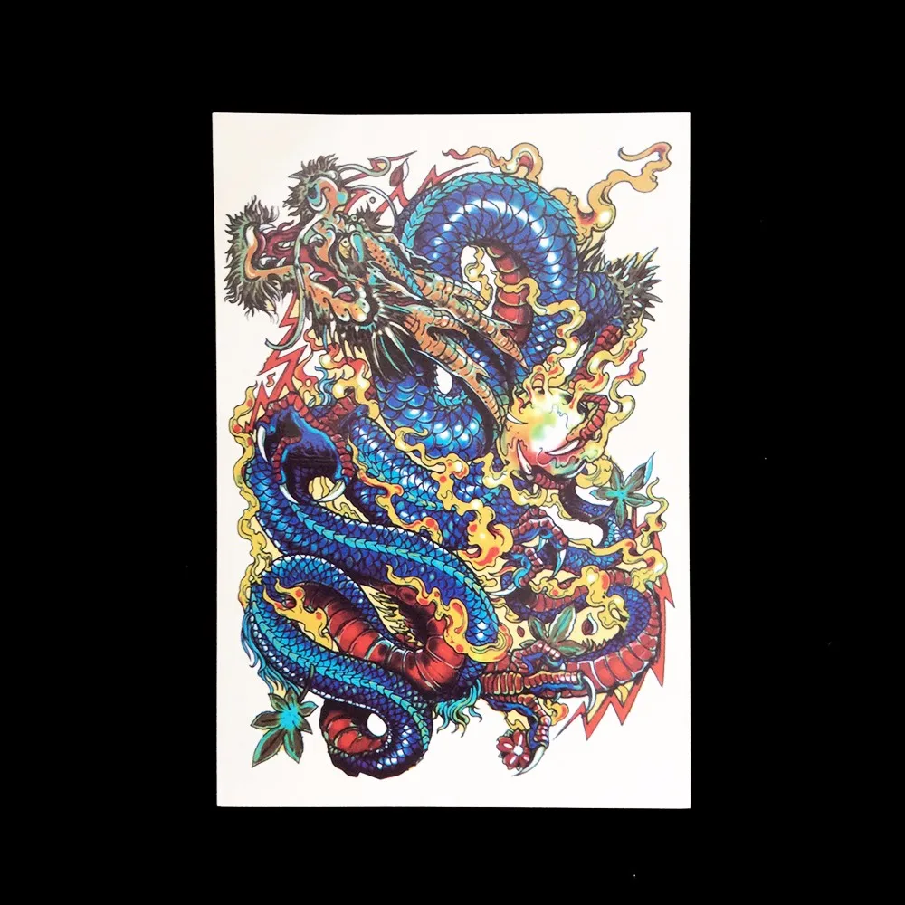 1pc Lucky Blue Dragon Flower Arm Sleeve Waterproof Tattoo HB045 Temporary for Women Men Body Art Tattoo Sticker Decoration Charm