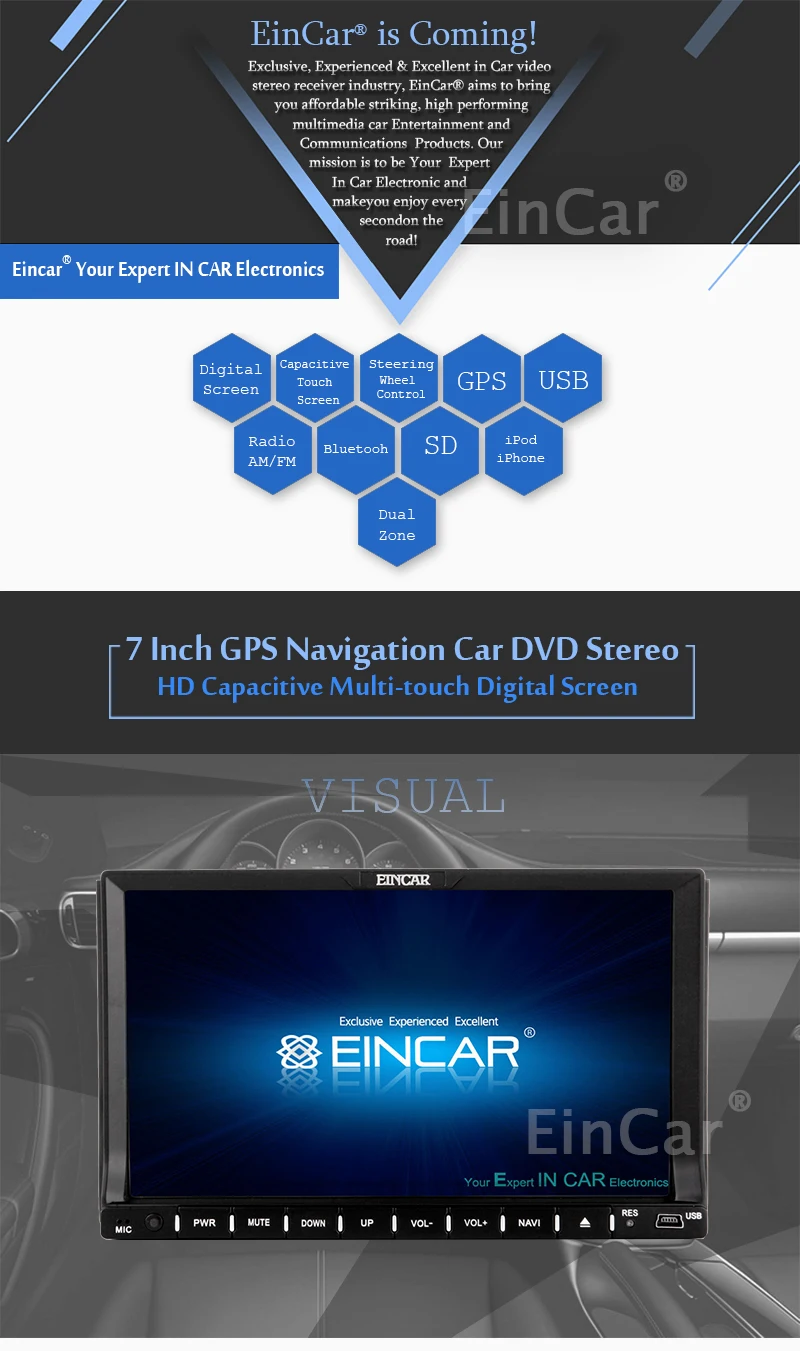 Sale Eincar 7 inch Car DVD Player FM Accessory Movie Stereo Audio GPS Auto Radio SD in dash car stying Steering Wheel Autoradio 4