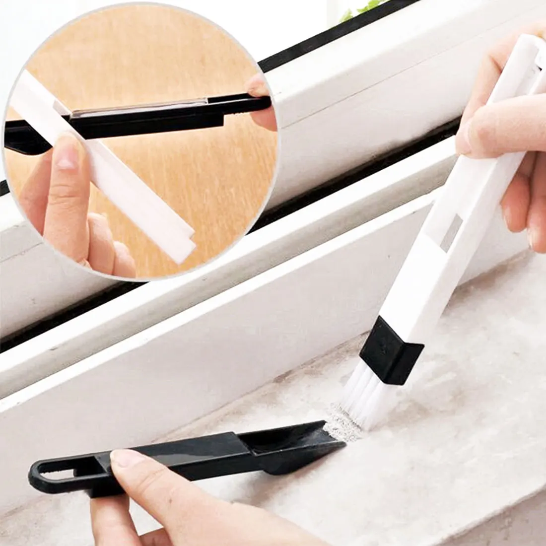 

1Pc 2 in 1 Multi-function Window Slot Brush With Dustpan Screen Keyboard Drawer Wardrobe Corner Gap Dust Removal Cleaning Brush