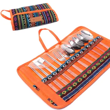 

Outdoor tableware 12 piece suit camping portable stainless steel chopsticks knife and fork spoon picnic supplies picnic bag