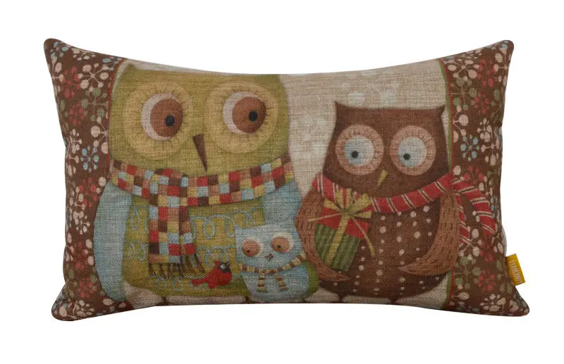 

LINKWELL 20x12" Cute Cartoon Owl Family Burlap Cushion Cover Throw Pillowcase