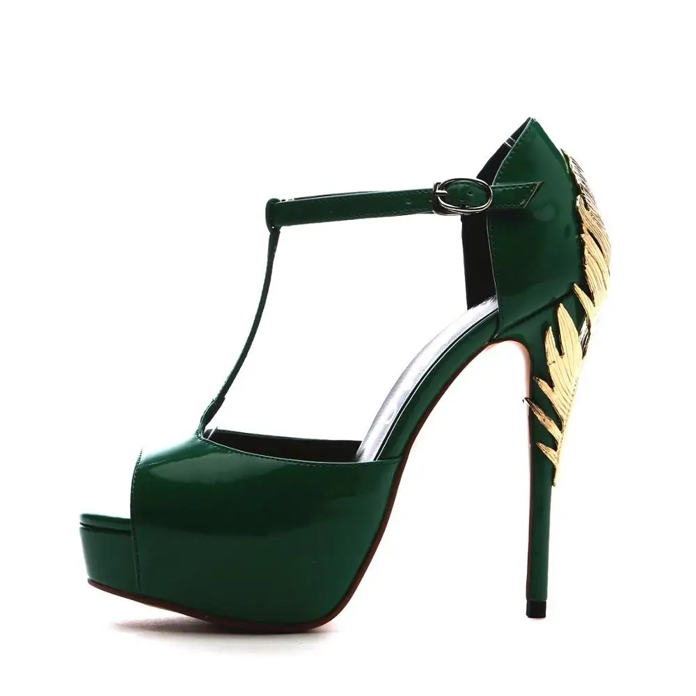 Модельные туфли на высоком каблуке с открытым носком; цвет золотой; металлический лист; женские туфли-лодочки на высоком каблуке 14 см из лакированной кожи с открытым носком; Летние вечерние босоножки; - Цвет: green