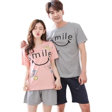 Хлопковый мужской и женский пижамный комплект с короткими рукавами с надписью Parrern, повседневный милый комплект из 2 предметов, пара пижам