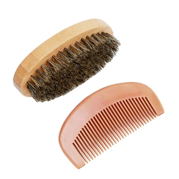 

2PCS/Set New Fashion Beard Grooming Care Kit Durable Boar Brush And Anti-static Wood Comb Hairdressing Tool For Men Hot Sale