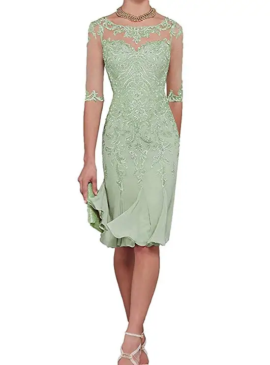 Half Sleeves Chiffon Mother of The Bride Dresses knee Length Mother Formal Dress Party Dinner Prom Dress Bride mother bride dresses