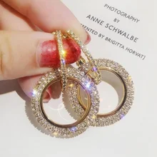 Модные большие круглые серьги в Корейском стиле, роскошные золотые и серебряные стразы, женские вечерние ювелирные изделия, подарок