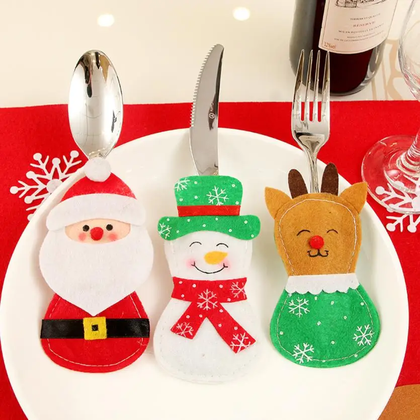 

Christmas Xmas Decor Snowman Kitchen Tableware Holder Pocket Dinner Cutlery Bag Gifts christmas decorations for home YH-460549