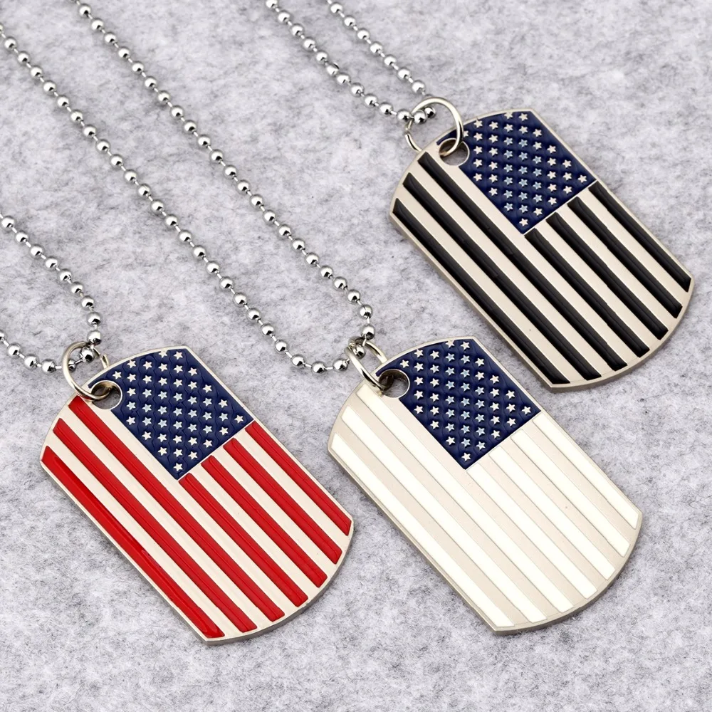 Image Fashion alloy charms Necklaces America USA Flag Military card Hip Hop Rock Pirates Jewelry Chains Pendants Steel Cool Dog Tag