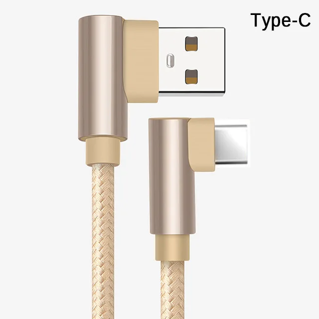 QC 3,0 двойной локоть мобильный телефон USB кабель для передачи данных Micro usb type C кабель для samsung Galaxy S9 S8 Plus зарядный кабель - Цвет: Type-C Gold