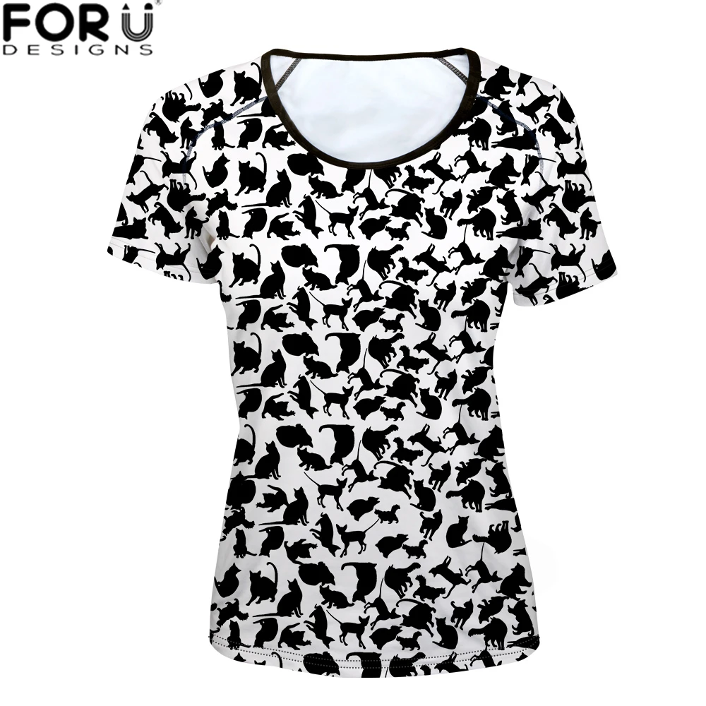 

FORUDESIGNS t-shirt Women Tops tees shirt Female Funny White Black tshirt for Womens Girls Kawaii Harajuku Style Clothing Tees