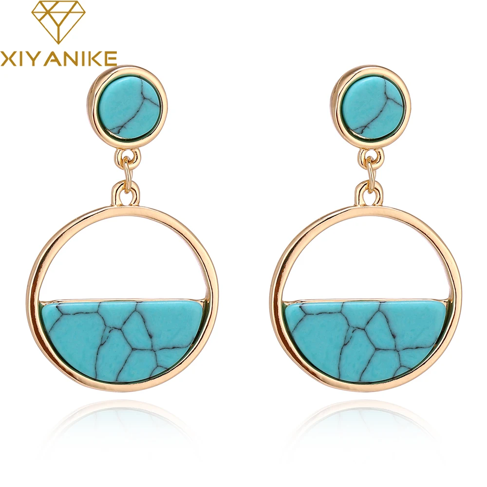 

XIYANIKE Geometric Vintage Drop Earrings Acrylic Earrings for Women Gold Color White Blue Long Indian Pendant Hangs Earring E506