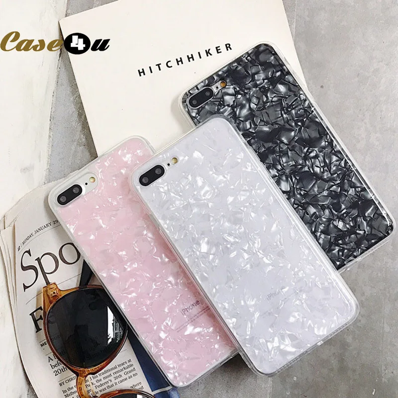 

Conch SeaShell Texture Phone Case For iPhone X 6 6s 7 8 Plus Bling Soft Silicone TPU Cases Candy Color IMD Shiny Luxury Cover