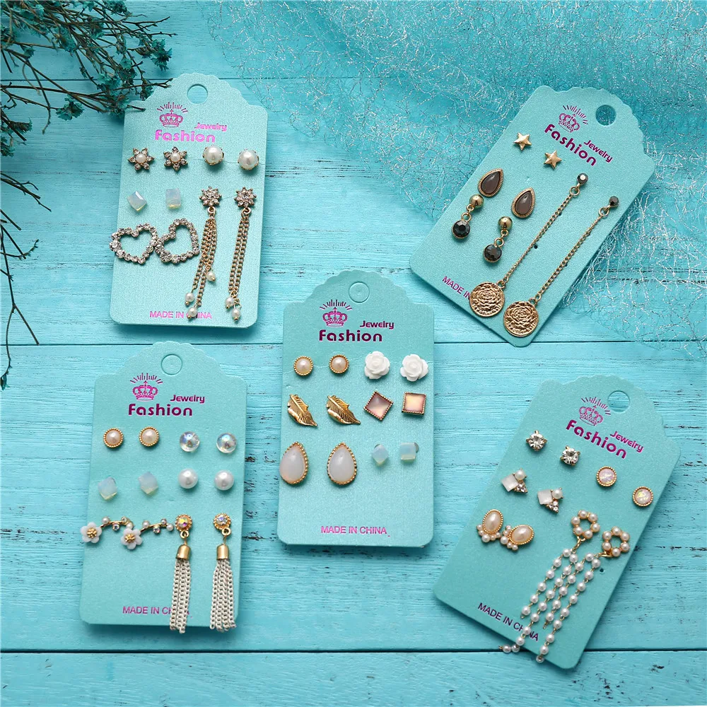 5 Kind Vintage Geometric Flower Stud Earrings Set For Women Girl Bohemian Heart Long Tassel Earring Resin Female Fashion Jewelry
