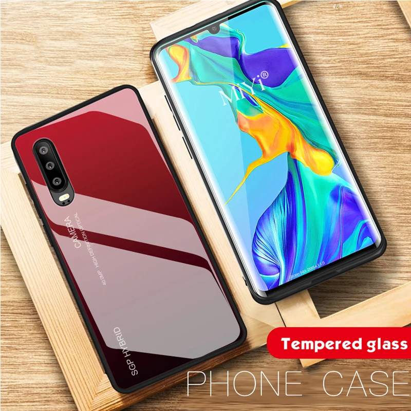

Hua Wei P 30 Pro Case Gradient Tempered Glass Phone Case For Huawei P30 Pro Lite Light Soft Silicone Back Cover P30Pro P30Lite
